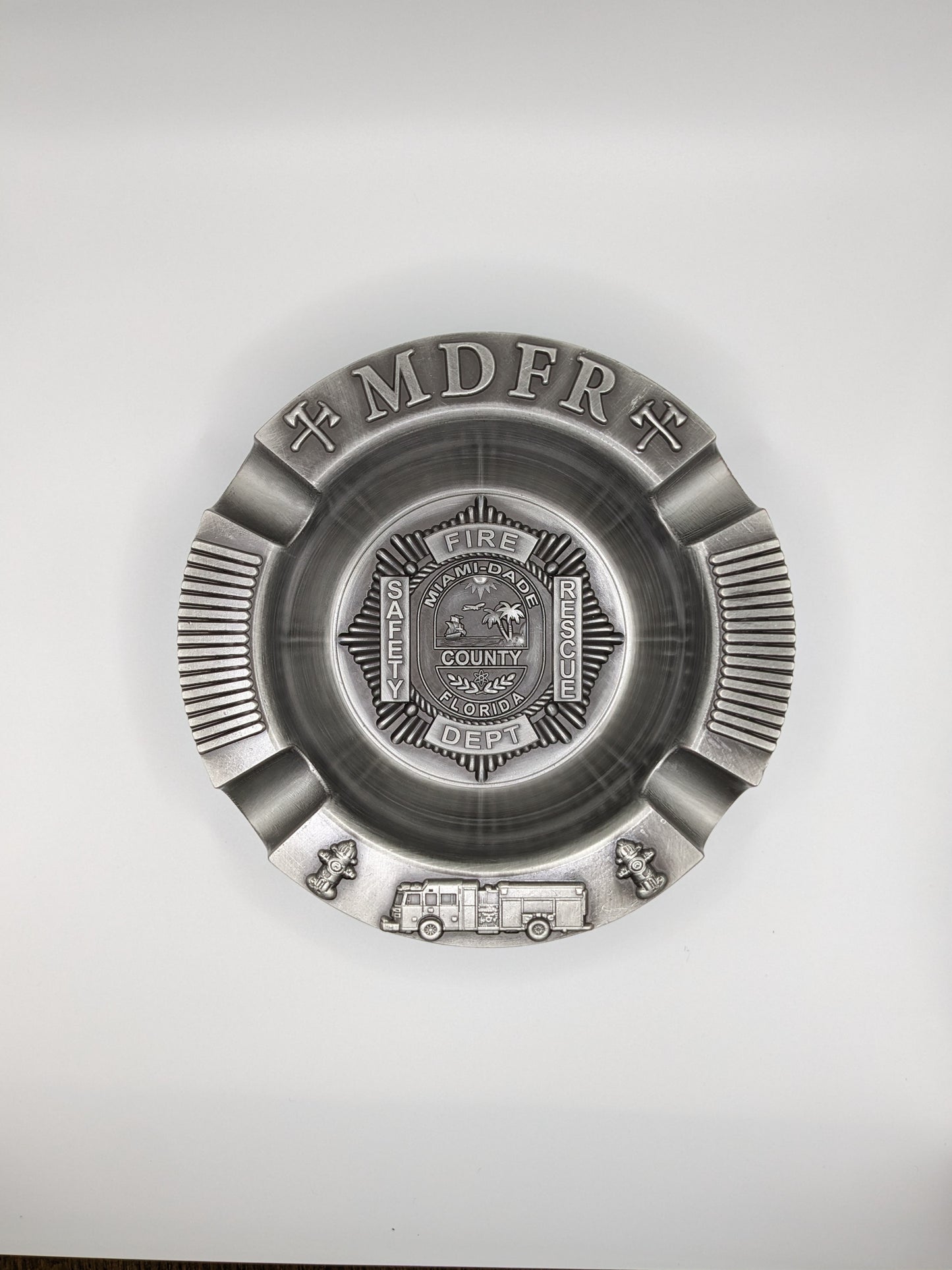 Miami Dade Fire Rescue Metal Cigar Ashtray Antique Silver